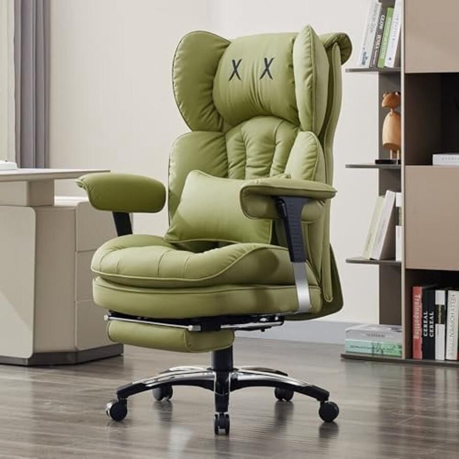 Verstelbare PU Leren Bureaustoel met Hoge Rugleuning en Voetsteun voor Thuis Kantoor en Gaming Draaibare Comfortabele Stoel tot 200 kg