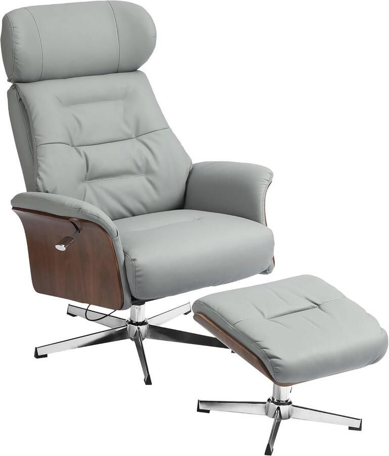 Verstelbare Relaxstoel met Kruk en Ligfunctie Draaibare TV-Stoel voor Woonkamer en Slaapkamer