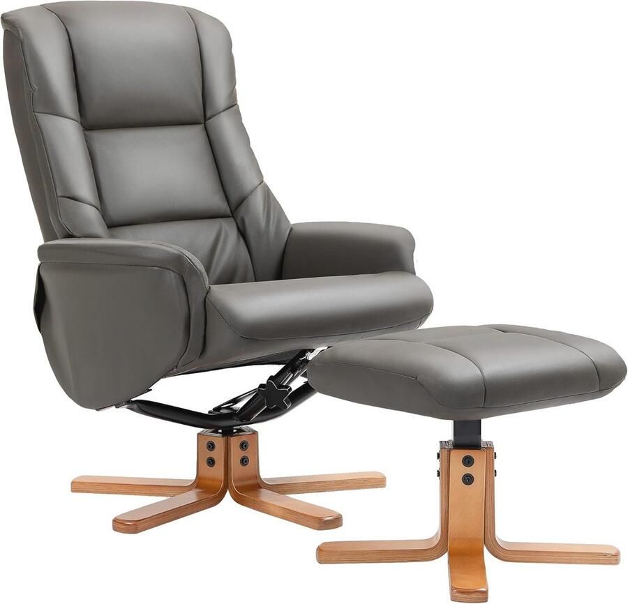 Verstelbare Relaxstoel met Voetensteun – Modern Design voor Woonkamer – Comfortabele Ligstoel met Schommelrugleuning – Grijs