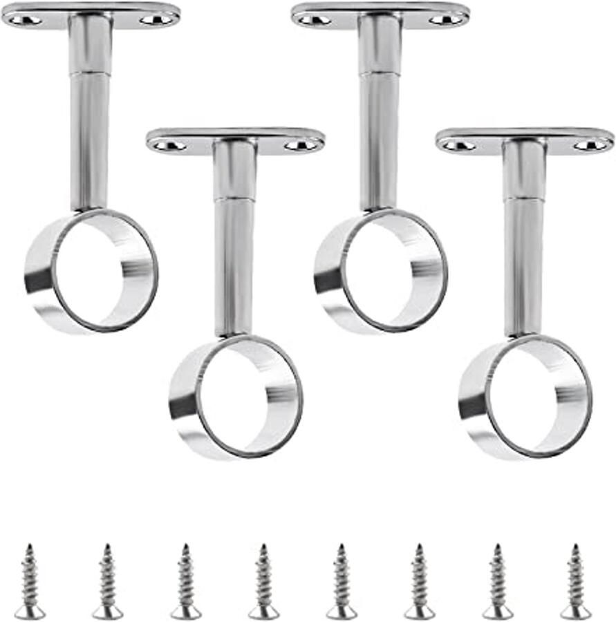 Verstelbare Roestvrij Stalen Garderobe Pijp Beugels – Set van 4 voor Gordijnen en Kledingrails