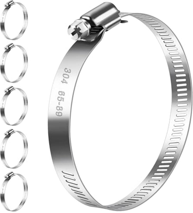 Verstelbare Roestvrijstalen Slangklemmen 65-89 mm Set van 6 voor Toepassingen