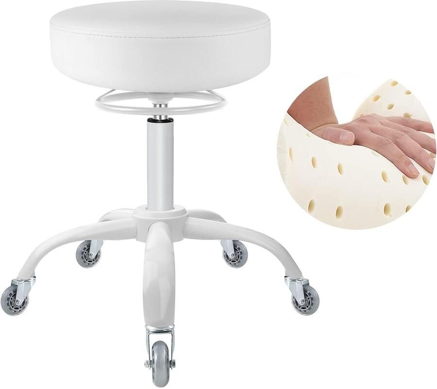 Verstelbare Rolkruk Hoogte Verstelbaar 1 stuk Wit Leder 50-62 cm