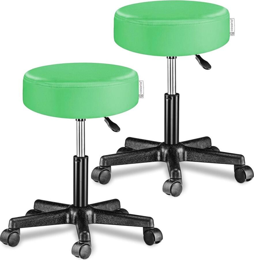 Verstelbare Rolkruk Set van 2 met Wielen Draaibare Kruk Groen 46-60cm