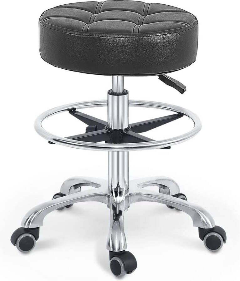 Verstelbare Rolling Kruk Stoel Met Wielen Voor Massage Schoonheidssalon Winkel Thuis Keuken Heavy Duty Rolling Swivel Kruk (geen Rugleuning met Casters-Elegante Lijnen Zwart)