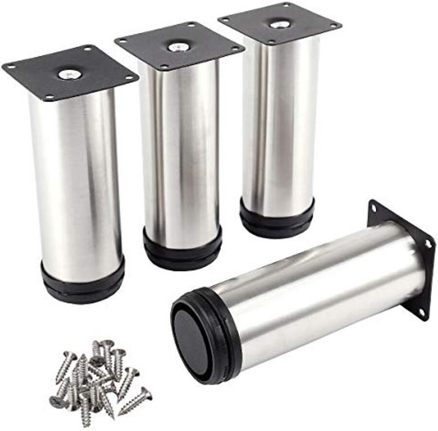 Verstelbare Ronde Meubelpoten Roestvrij Staal Set van 4 Hoogte Instelbaar voor Tafels en Kasten