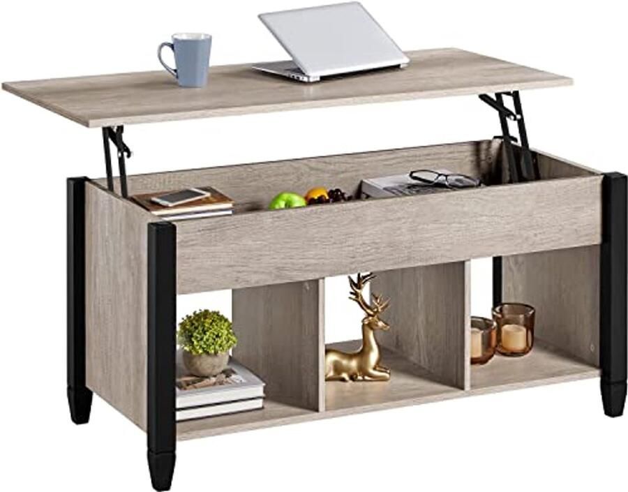 Verstelbare Salontafel met Hefplaat en Verborgen Opbergruimte Ideaal voor Woonkamer