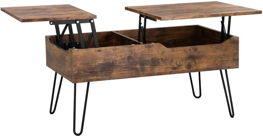 Corenia Salontafel Verstelbare Salontafel met Opbergruimte – Dubbel Liftsysteem – Industrieel Design – Stabiel & Ruimtebesparend – Vintage Bruin