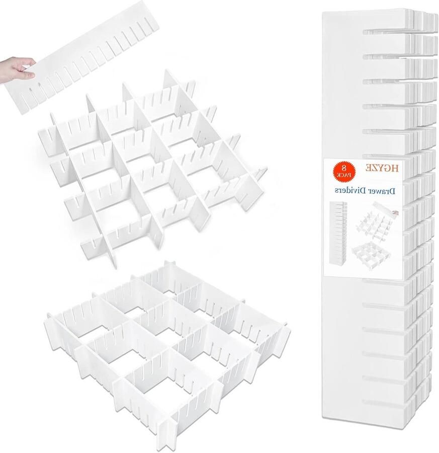 Scheidingswanden voor laden verstelbaar van kunststof 42 x 9 cm (wit) Modulair rooster voor kast of desktop voor badkamer keuken of kantoor Orde van sokken en slips