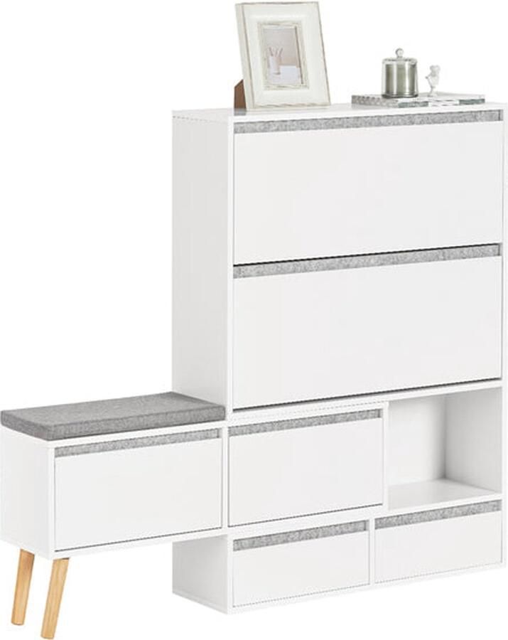 Rootz Living Rootz Verstelbare Schoenenkast Schoenenorganizer Schoenenopbergbank Veelzijdig ruimtebesparend eenvoudige montage Wit (92-124)x115x24cm