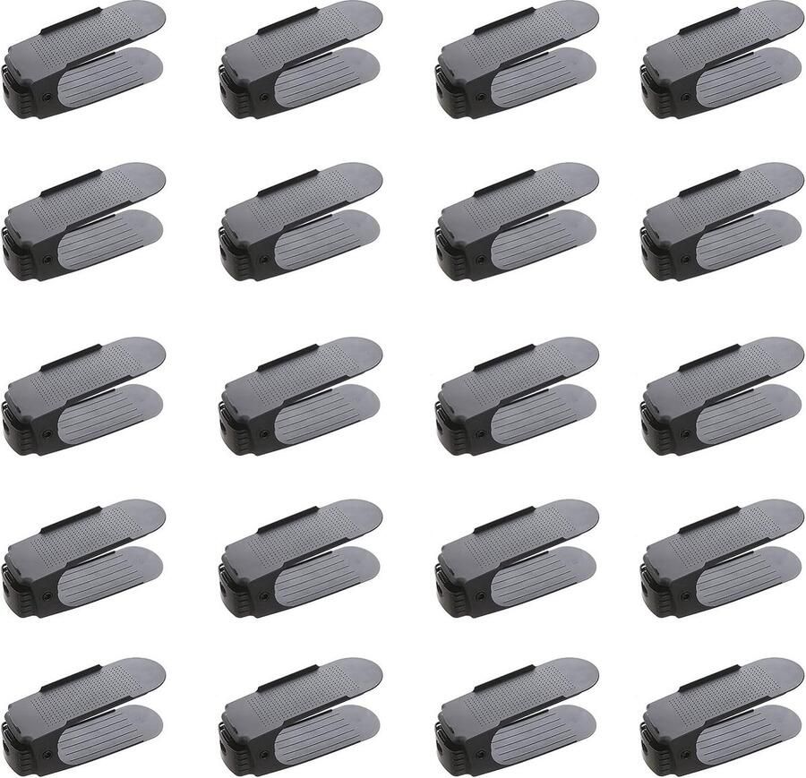 Verstelbare schoenenstapelaars 20 stuks schoenenstapelaars Ruimtebesparend schoenenorganizer Ruimtebesparende verstelbare PP-schoenenorganizer antislip schoenenorganizer dubbellaags schoenenrek (zwart)