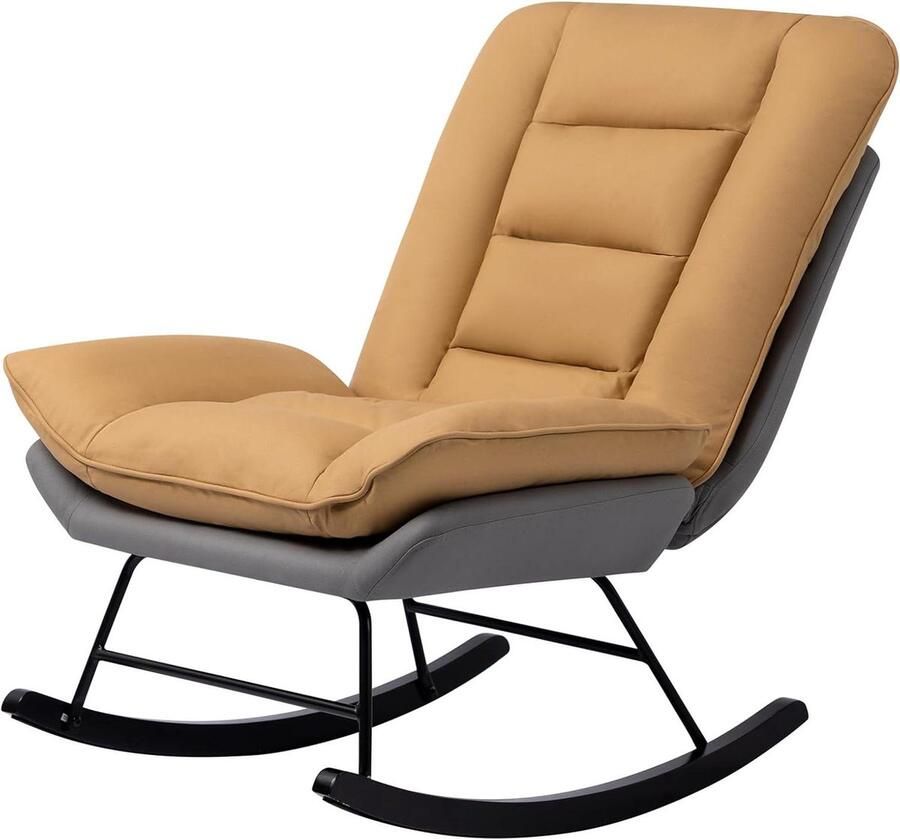 Verstelbare Schommelstoel Fauteuil Relaxstoel Woonkamer 1 stuk Grijs en Geel