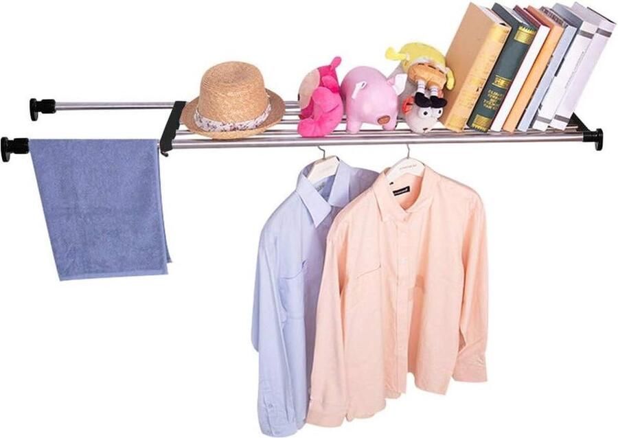 Verstelbare kastplankspanning uitbreidbare kast hangende staaf metalen opslagrekorganizer zwart voor garderobe keuken badkamer 46-74 inch