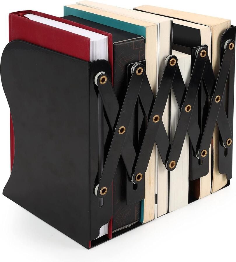 Verstelbare Stabiele Boekensteunen Metaal Zwart Uitschuifbaar tot 41 cm Antislip Boekensteun Zwart voor Boeken & CD's Houder voor Mappen Planken Kantoor Bibliotheek Thuis en School