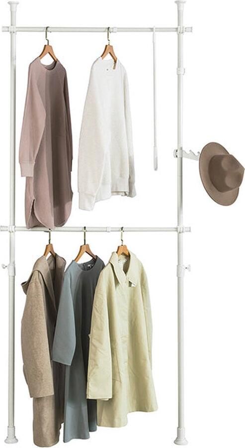Rootz Living Rootz Verstelbare Telescopische Kledingroede Garderobeorganisator Rekkensysteem Ruimtebesparend Eenvoudige montage Variabele maat 62-113 cm x 200-285 cm