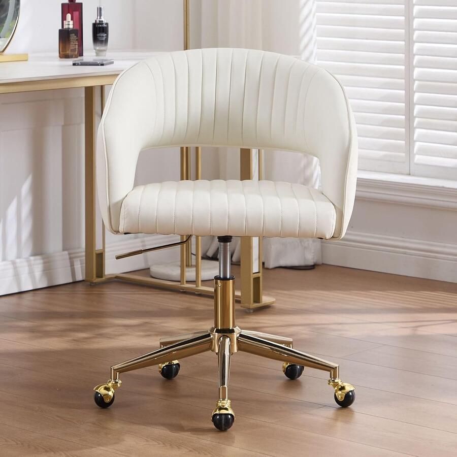 Verstelbare thuiskantoor bureaustoel – PU-lederen draaistoel met open rug moderne computer- en werkstoel wit