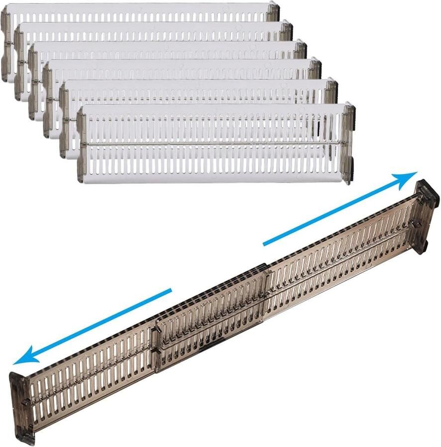 Verstelbare transparante ladeverdelers Set van 8 stuks (275-51 cm) voor keukenopslag en slaapkamer organiser