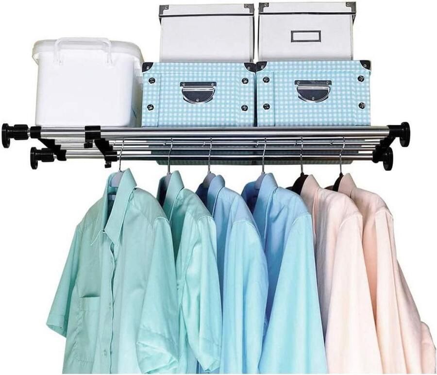 Verstelbare Uitbreidbare Kastplank Tension Rod Kledinghanger Opbergrek Zwart
