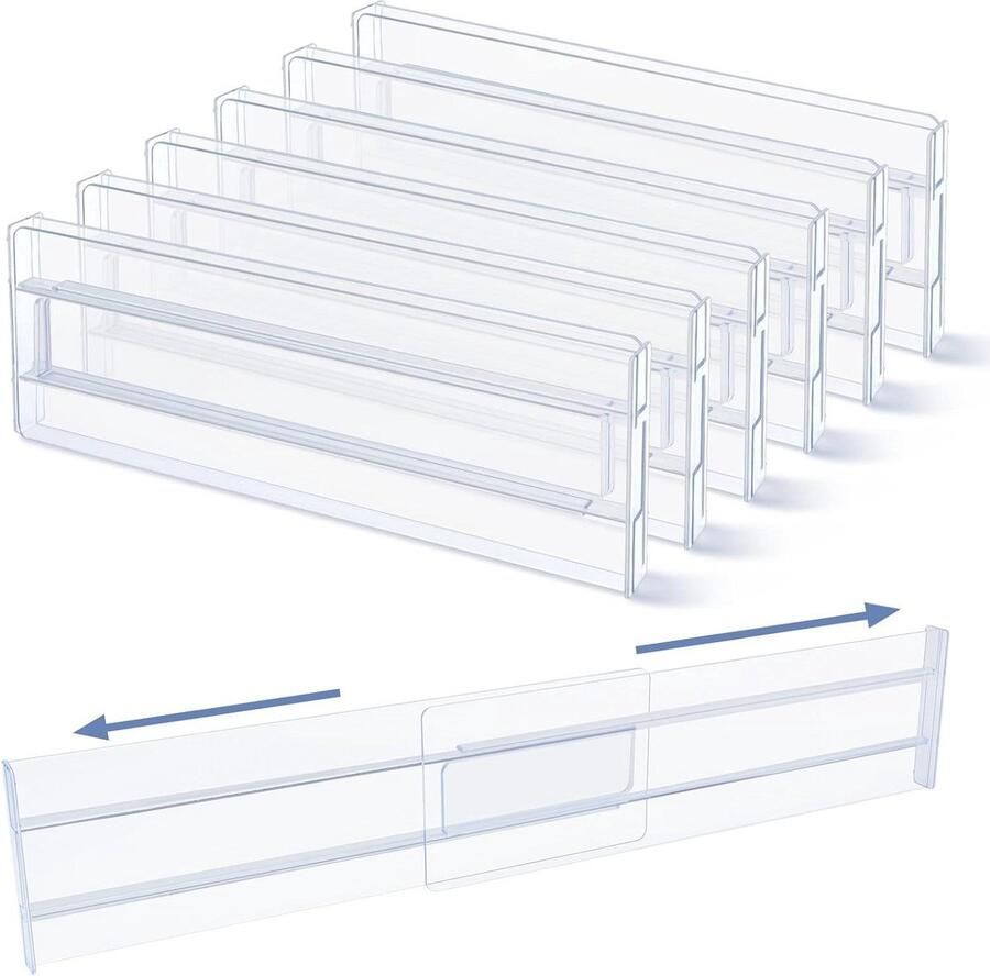 Verstelbare uitschuifbare kunststof ladeverdeler voor keuken- badkamer- babylade transparant 6 stuks