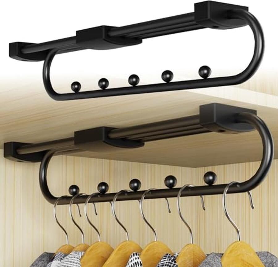 Verstelbare Uittrekbare Kledingstang 30 cm Ruimtebesparende Oplossing voor Kasten (Set van 2)