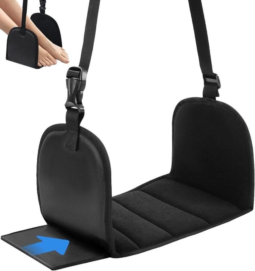 Travel Footrest with Memory Foam Portable Adjustable Leg Rest for Airplane Includes Support Plate