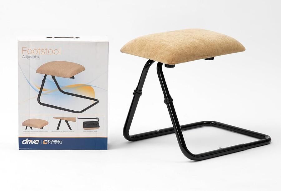 Verstelbare Voetenbank Beige Chenillestof met Zwart Frame Comfortabel en Praktisch