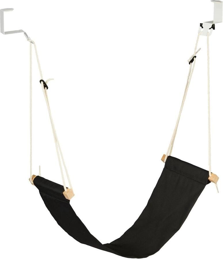 Verstelbare voetensteun voor bureau en kantoor Voetenbankje met metalen houders en linnen bekleding in zwart