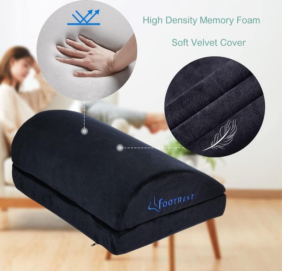 Verstelbare voetensteun onder het bureau ergonomisch voetsteunkussen met magische tape voor optionele hoogte traagschuim en antislip onderkant voor thuis kantoor vliegtuig reizen