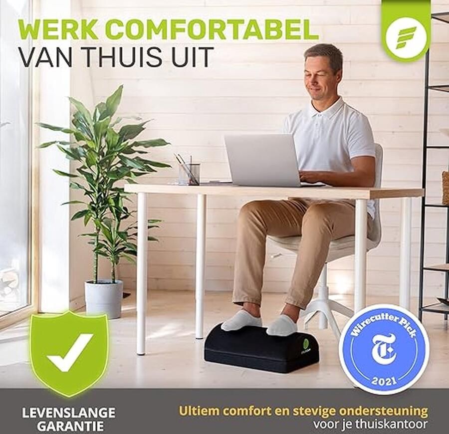 Verstelbare Voetensteun voor Onder Bureau Extra Hoogte Grote Premium Fluwelen Schuim Voetsteun Kantoor Meest Ergonomische Voetenbank Ter Wereld Voor Rug- Lenden- Kniepijn (Zwart)