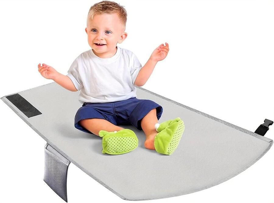 Verstelbare Voetsteun voor Kinderen Hammock voor Vliegtuig Zitverlenger Opvouwbare Voetsteun Reisaccessoires voor Korte Afstanden 79x44cm (Grijs)