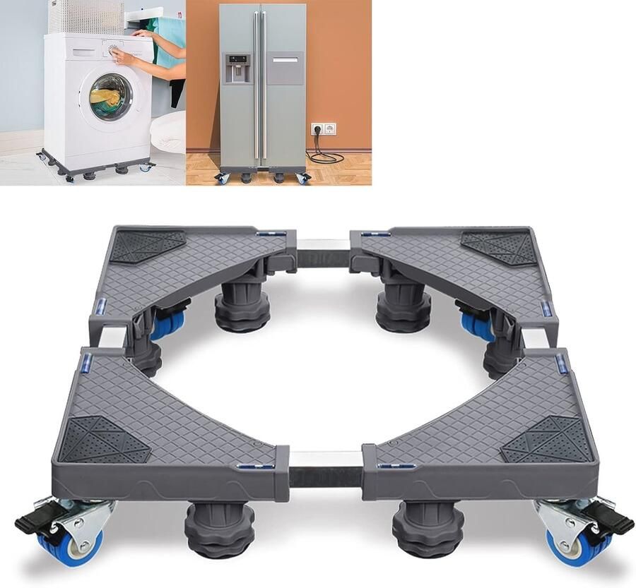 Verstelbare Wasmachinesokkel Onderstel voor Koelkast Droger en Wasmachine (45 75 cm) met Stabiele Voeten en Wielen