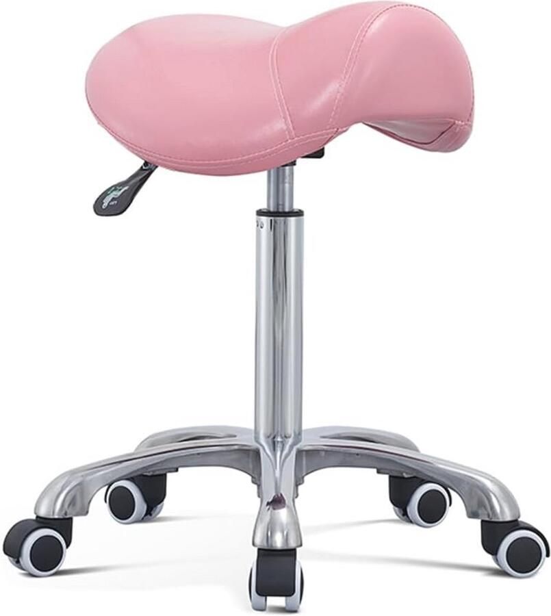 Verstelbare Zadelkruk met Wielen voor Salon en Massagekliniek Roze Comfort Kruk