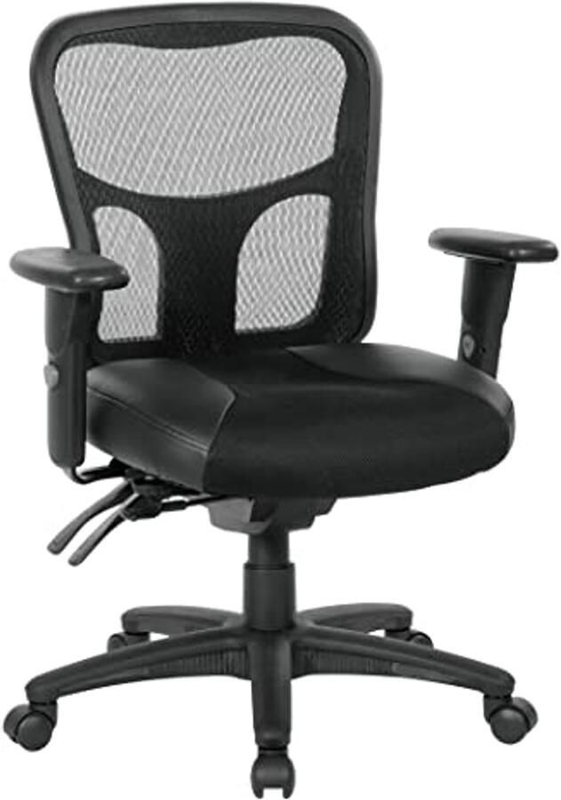 Verstelbare Zwarte Managers Stoel met Mesh en Lederen Zitting