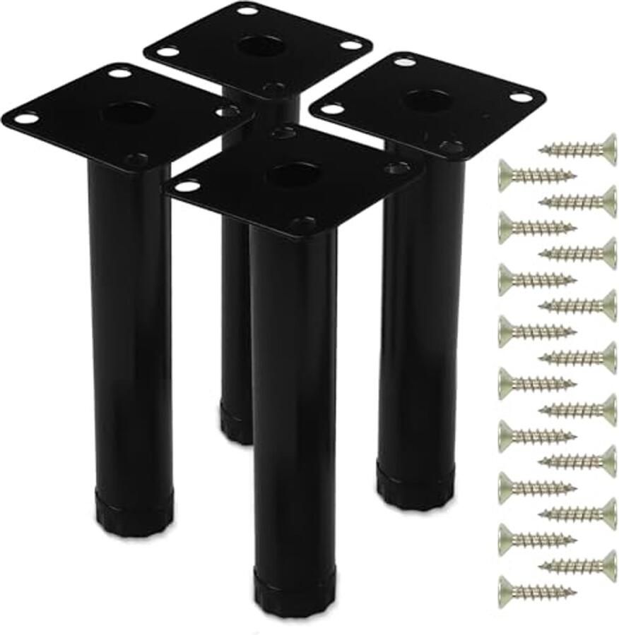 Verstelbare zwarte metalen meubelpoten 15 cm hoogte 4 stuks voor kasten en tafels