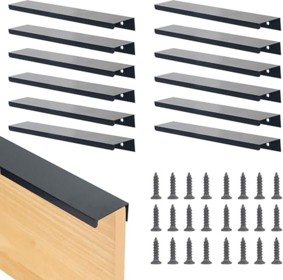 Verstevigde keukenkast handgrepen Verborgen lade grepen voor kasten en meubels in modern design 12 stuks mat zwart aluminium