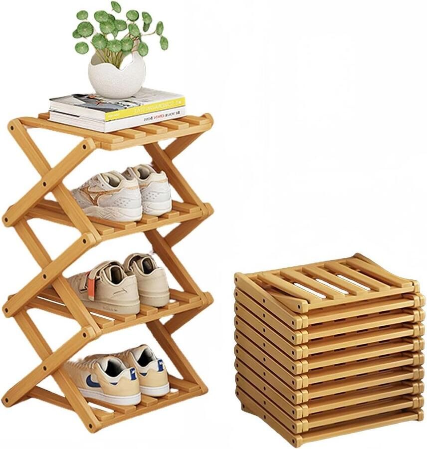Verticaal 4 Tier Opvouwbaar Schoenenrek Kleine Smalle Schoenen Opslag Rack- Geen Installatie- Entryway Hal Gang Kamer Hoeken