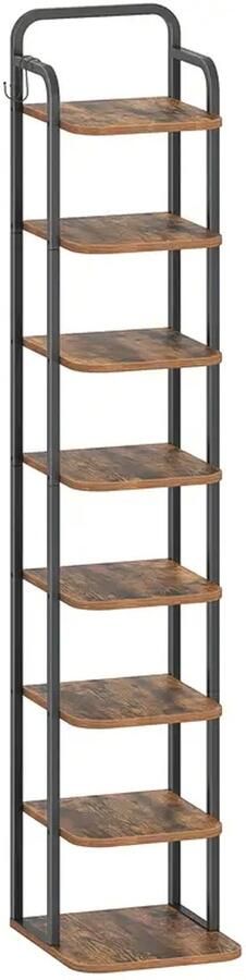 Verticaal Schoenenrek – 8-Laags Schoenen Toren – Vrijstaand & Verstelbaar – Ruimtebesparend Schoenenrek voor Kleine Ruimtes – Bruin Zwart