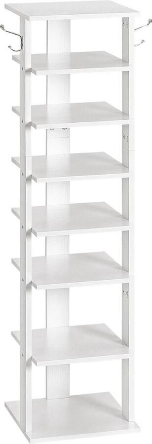 Verticaal schoenenrek 8-laags schoenenopbergorganisator Met 2 haken Ruimtebesparend 28X28X113cm Wit