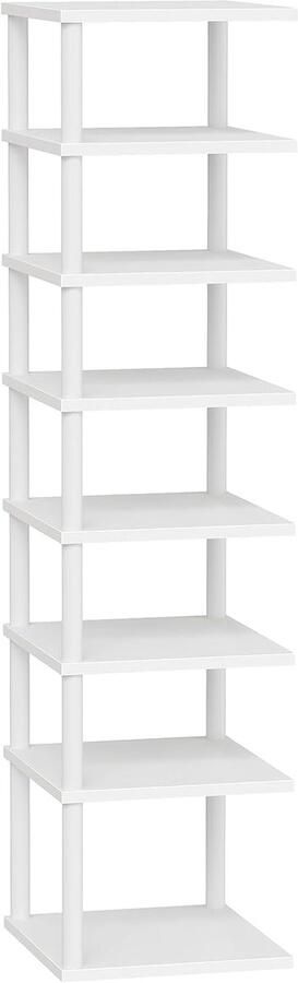 Verticaal schoenenrek 8-laags schoenenrek smal schoenenrek schoenenkast schoenenstandaard draaistructuur voor ingang hal woonkamer slaapkamer wit