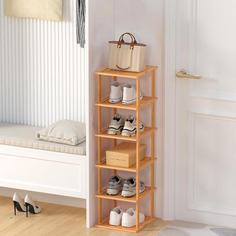 Verticaal schoenenrek met 6 niveaus smalle en ruimtebesparende schoenenopslag voor thuis