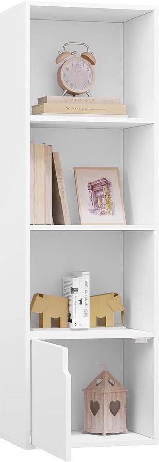 Verticale boekenkast met 3 vakken en 1 kast ruimtebesparend ontwerp. Gemaakt van spaanplaat en MDF. Ideaal voor studio of kantoor. Afmetingen: 34 x 24 x 106 cm. wit