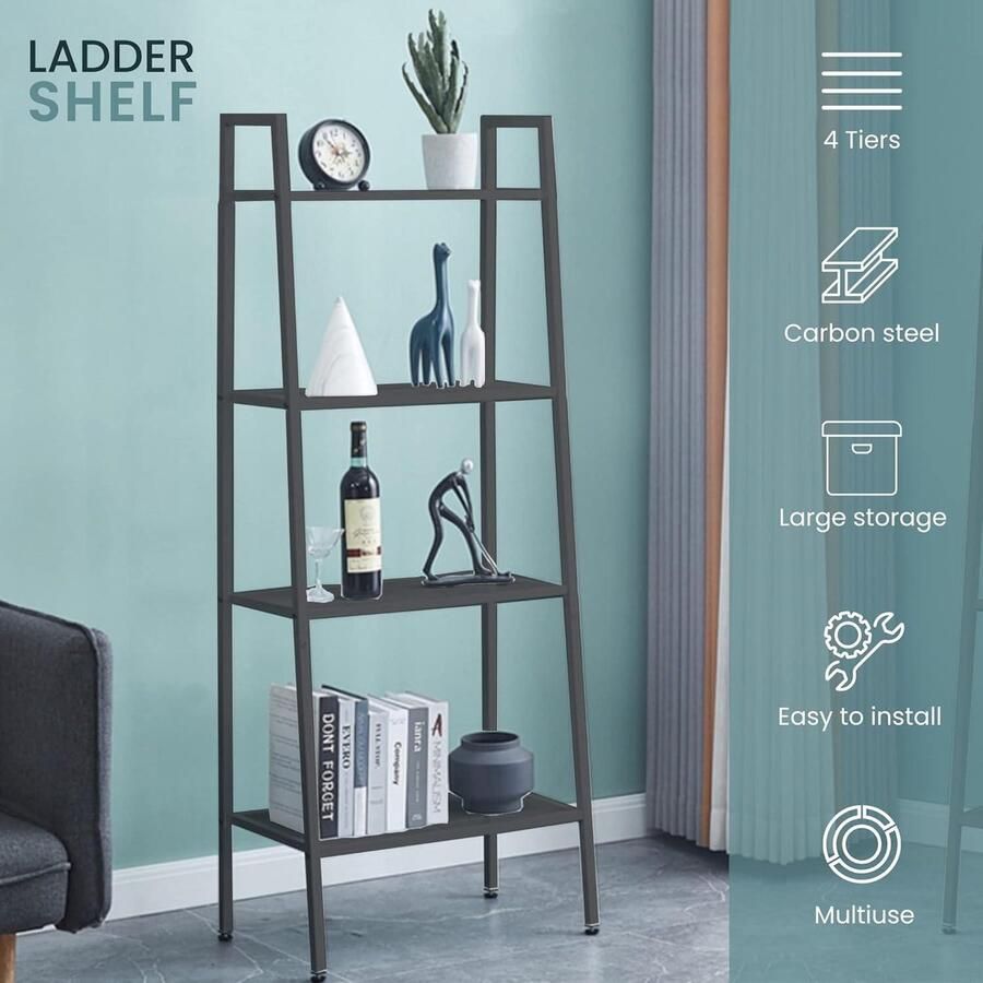 Verticale Boekenkast voor Thuis Multifunctionele Boekenplank met 4 Planken Boekenplank