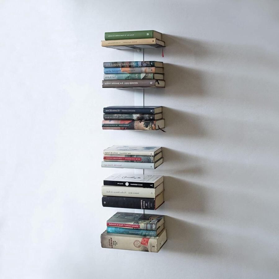 Onzichtbare boekenkast verticaal 35 cm met 3 zwevende planken voor boeken planken wandplanken (2 stuks wit)