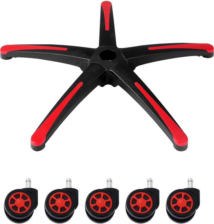 Vervangend Onderstel voor Bureaustoel 28 Inch 2500 Lbs Statisch Draagvermogen Robuust Universeel Onderstel voor Bureaustoel met 5 Wielen En Versterkte Poten Onderstel voor Computerkruk Zwart + Rood