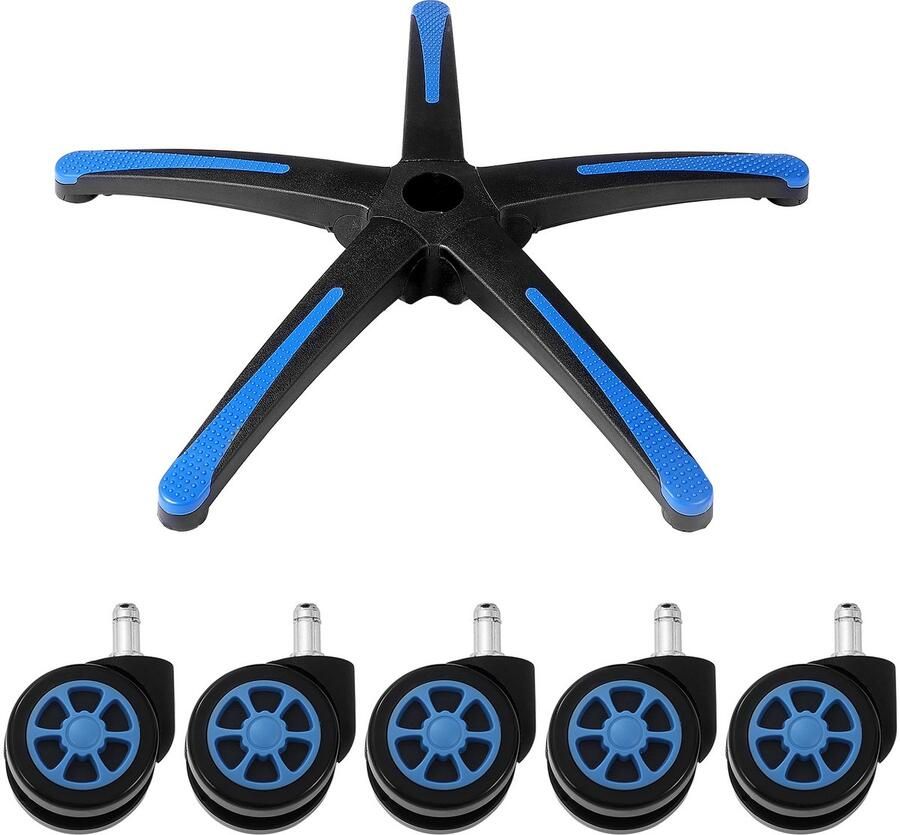 Vervangend Onderstel voor Bureaustoel 28 Inch 2500 Lbs Statisch Draagvermogen Robuust Universeel Onderstel voor Bureaustoel met 5 Wielen En Versterkte Poten Zwart + Blauw