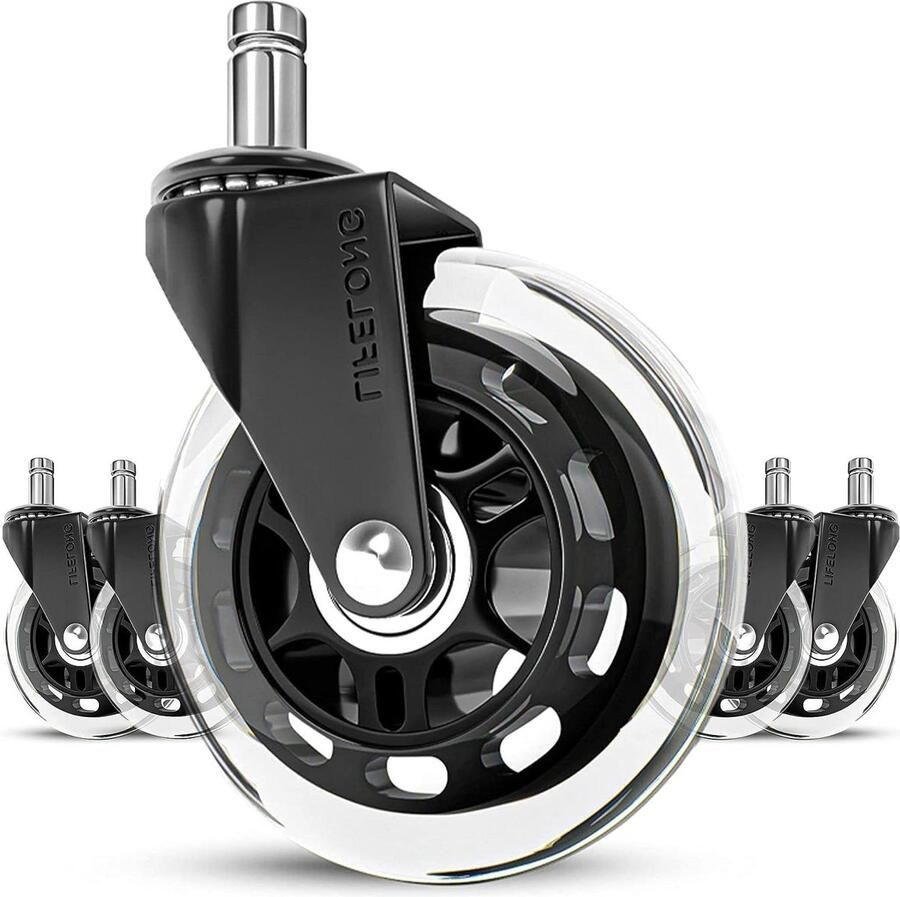 Vervangende Bureaustoelwielen Geschikt voor Vloerbedekking en Parketvloeren Set van 5 Duurzame Wielen met Beschermende Matten Past op 98% van Bureaustoelen
