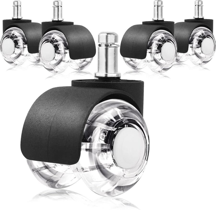 Vervangende Bureaustoelwielen Heavy-Duty Transparante Zwenkwielen voor Alle Vloeren Set van 5