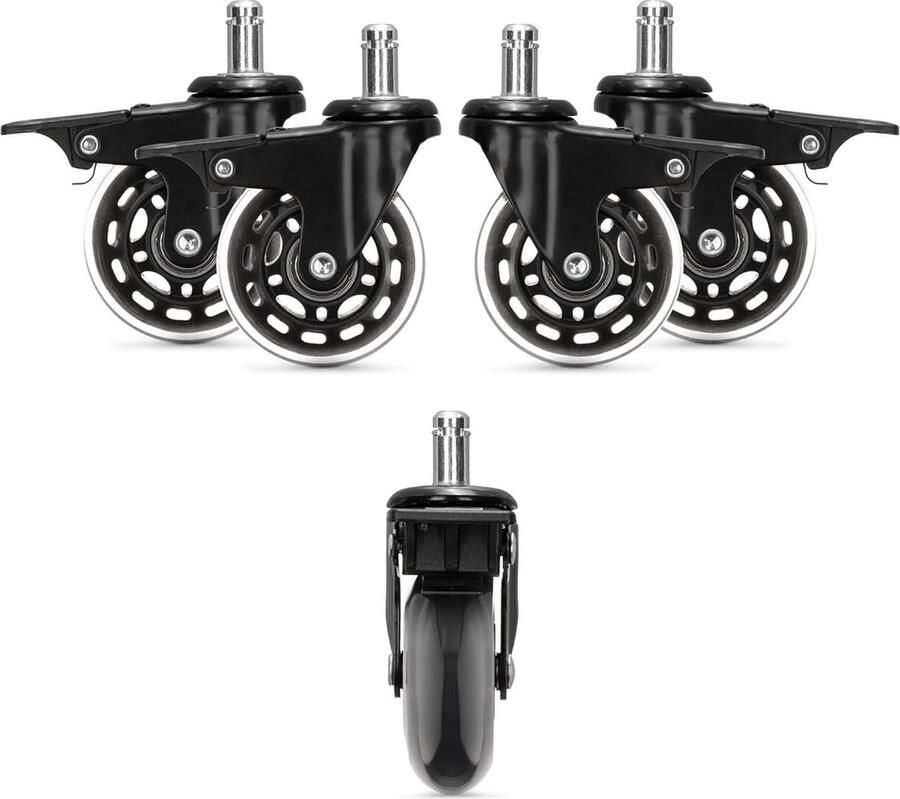 Vervangende Bureaustoelwielen met Remmen Set van 5 10 mm Meubelwielen Zwart