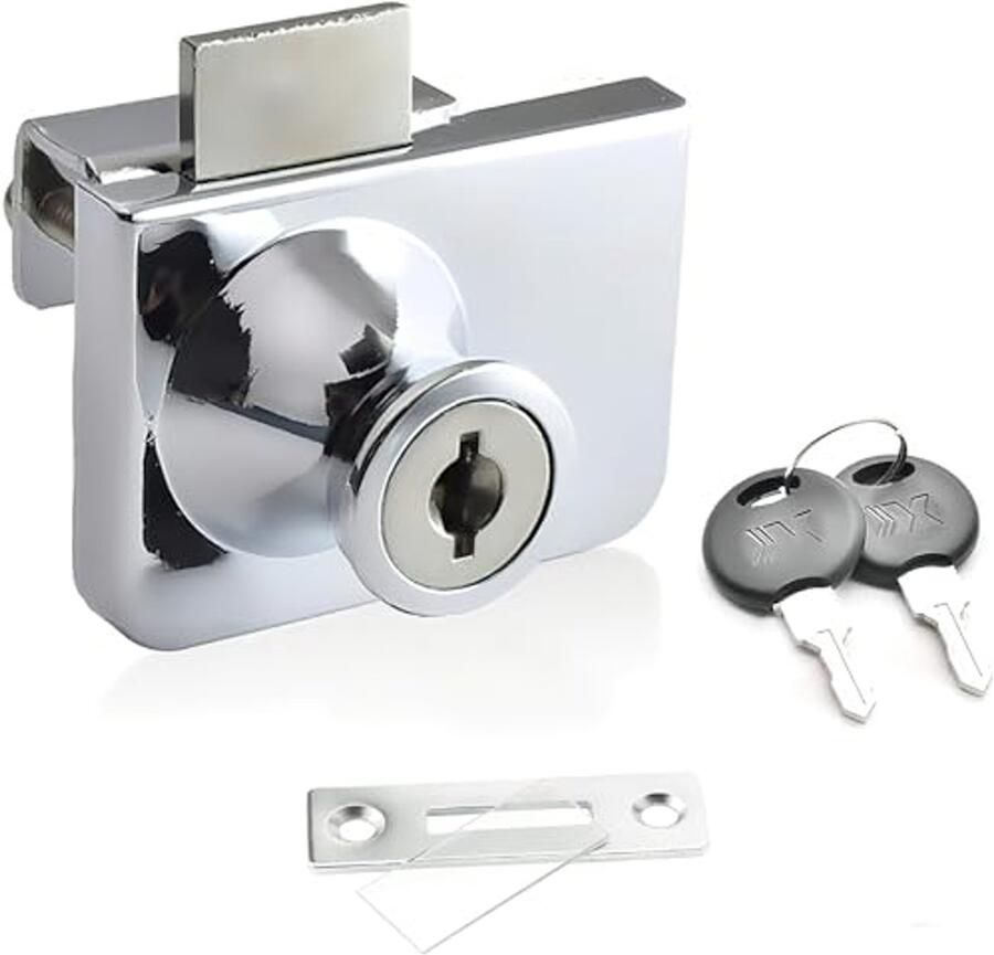 Vervangende glazen deursloten voor vitrinekasten Dubbele en enkele bevestiging zonder boren Inclusief 2 sleutels