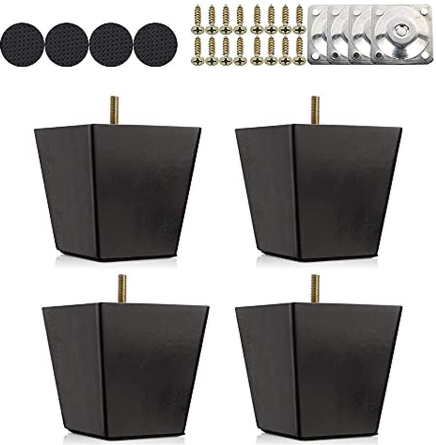 Vervangende houten meubelpoten 4 stuks 6 10 15 cm zwart met schroeven en viltglijders voor meubels