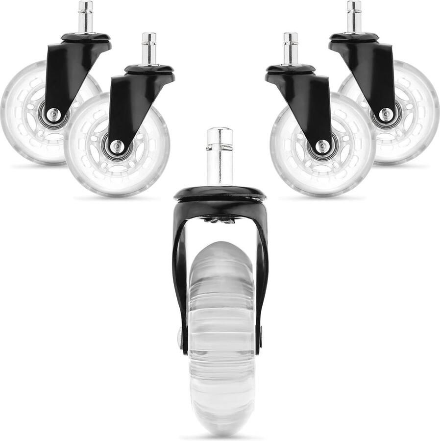 Vervangende Zwenkwielen Set voor Bureaustoelen en Meubels 360° Draaibaar 75 mm Diameter Voor Pens van 10 mm